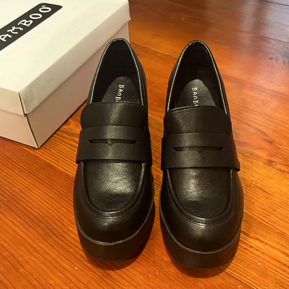 Bamboo platform loafers, worn once, size 8.